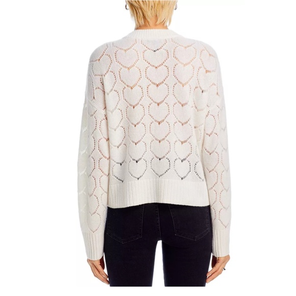 Luxurious 100% Cashmere Pointelle Embroidered Crewneck Sweater By Aqua in Ivory - Picture 5 of 8